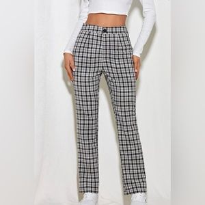 High waist plaid straight leg pants